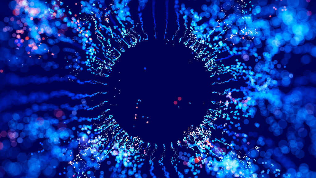 Abstract background of particles flying in a circular shape