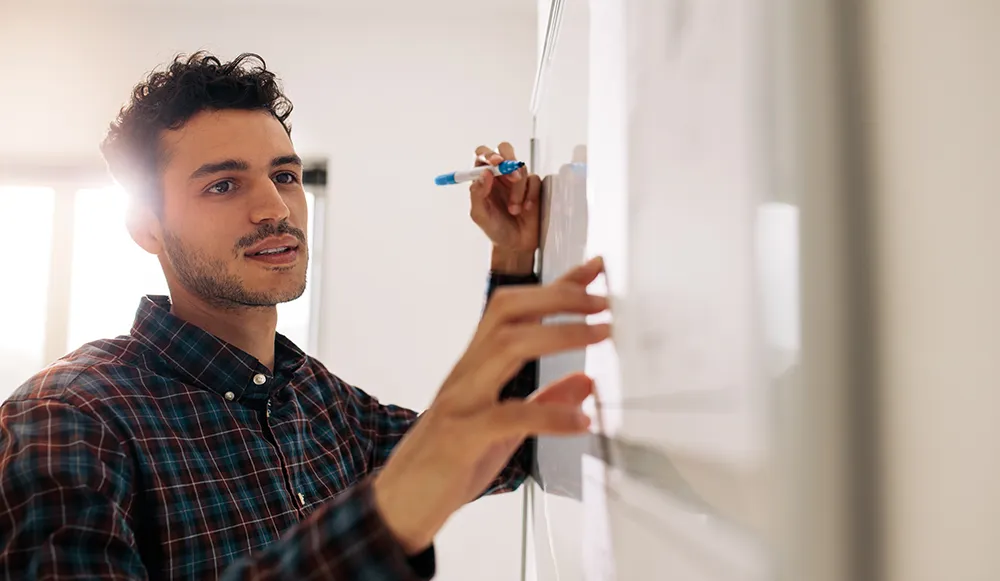 professional mapping out plan on marker board